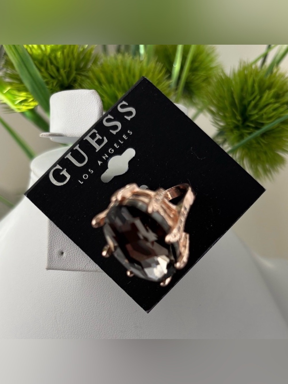 Guess Smoky Quartz look large stone set in multiple Goldtone prongs
